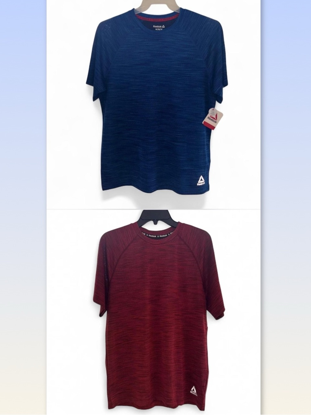 Lot 2 Reebok Mens Push Press Training Shirts Size M Blue Red Heather Active Gym